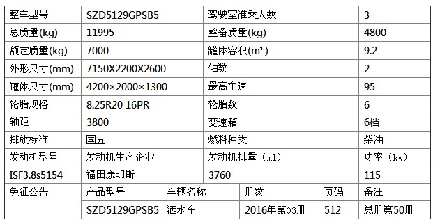 10噸福田歐馬可灑水車(chē)參數表 10噸福田歐馬可灑水車(chē)參數表